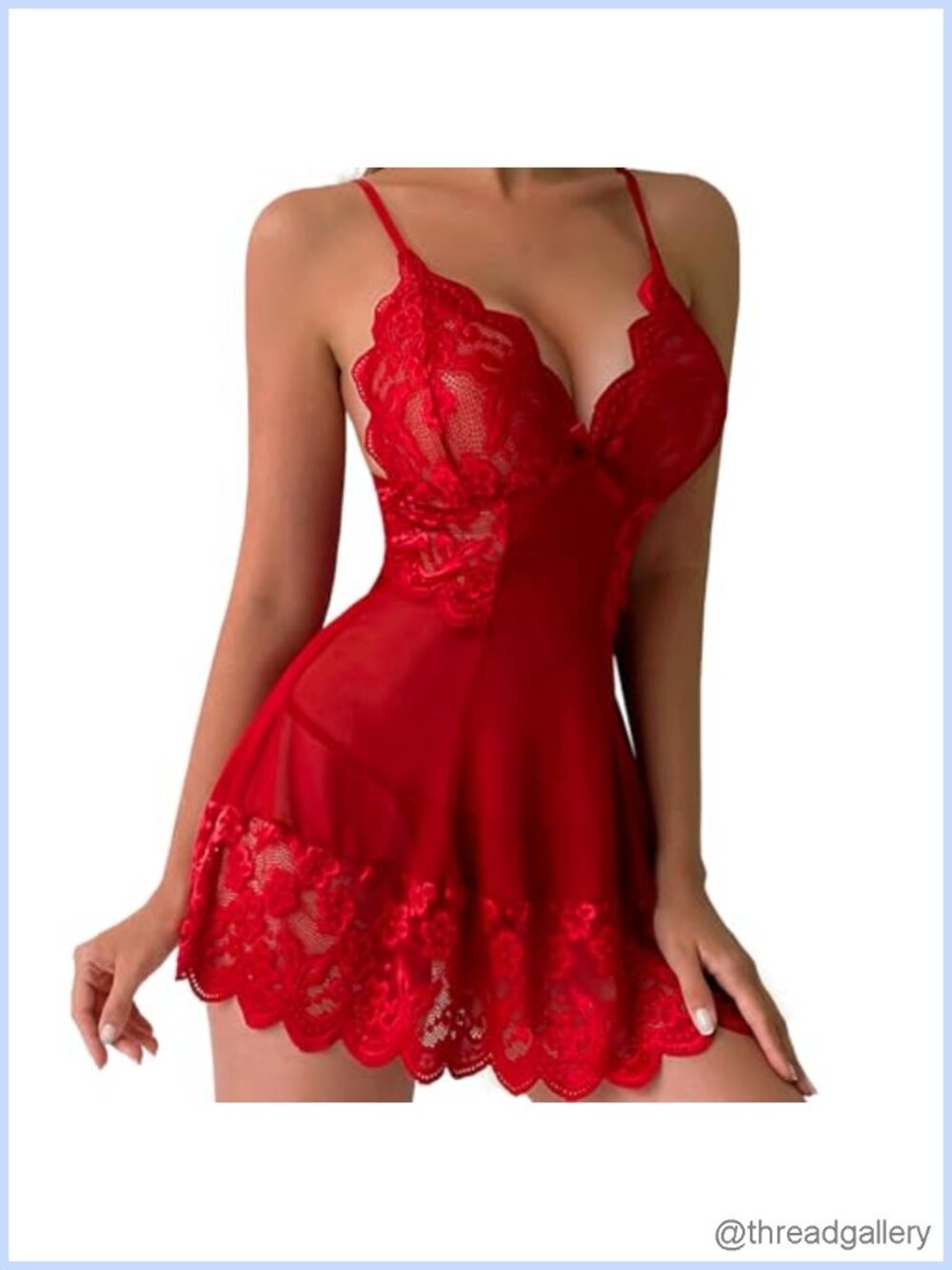 Women Babydoll Lingerie Set Lace Chemise Sleepwear Teddy with Thong